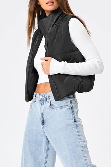 Trendy Queen Puffer Vest Women Sleeveless Winter Outerwear Warm Puffer Lightweight Fashion Stand-up Collar Down Vest