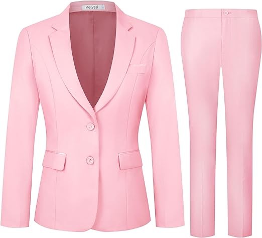 Kelyaa Women's 2 Piece Suit Lady 2 Button Business Work Office Slim Fit Blazer Jacket Pants Set