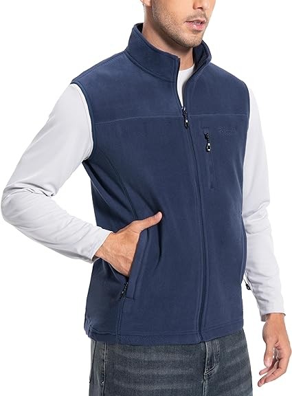 Pioneer Camp Men's Full-Zip Polar Fleece Vest Casual Lightweight Sleeveless Outerwear with 5 Pockets Soft Warm Winter Jacket