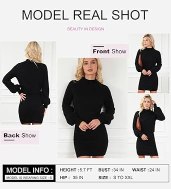 Dokotoo Women's 2 Piece Outfits Sweater Set Puff Long Sleeve Knit Cropped Top and Bodycon Skirt Dress