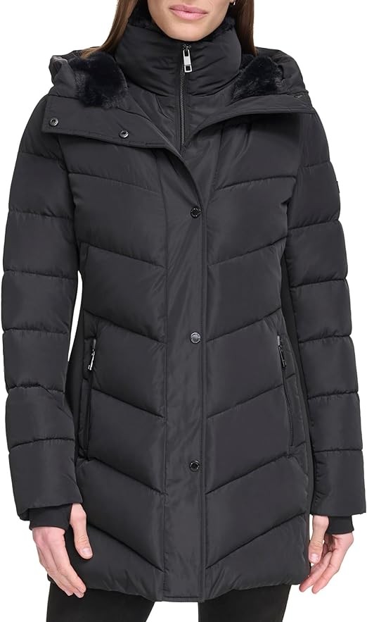 Calvin Klein Women's Long Bib-Front Puffer Jacket