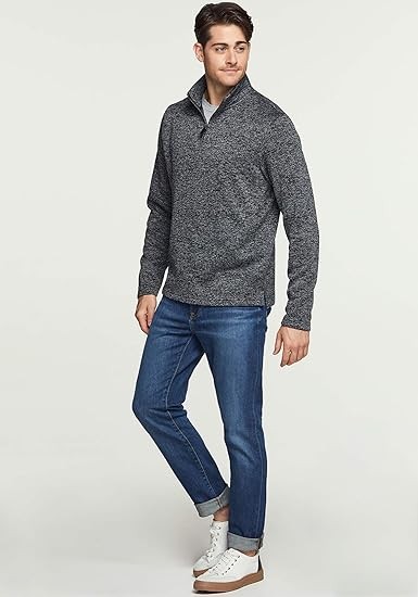 TSLA Men's Quarter Zip Thermal Fleece Lined Sweater, Winter Lightweight Soft Pullover Collar Sweatshirt