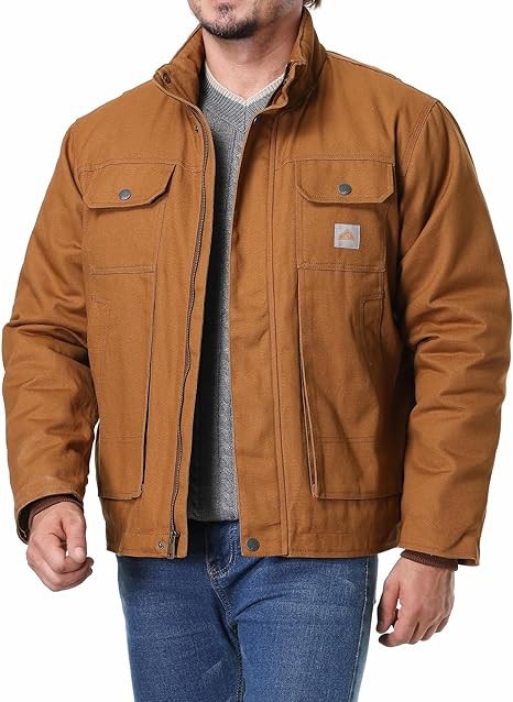 MOERDENG Men's Full Swing Relaxed Fit Coat Quilted Flannel Lined Active Jacket Waterproof Cotton Duck Workwear
