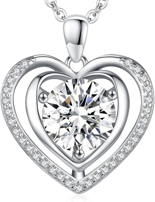 Heart Pendant Gold Necklace for Women Moissanite Lab-Created Gem I Love You Wedding Anniversary Birthday Christmas Valentine Engagements Mothers Day Jewelry for Wife Her Girlfriend Mom Daughter