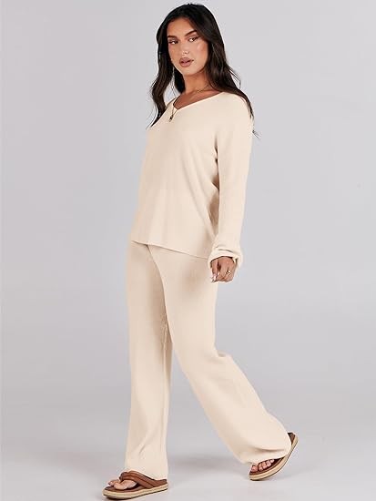 Caracilia Womens Two Piece Outfits Sweater Sets Loungewear Matching Lounge Set Sweatsuit Fall Travel Vacation Trendy Clothes