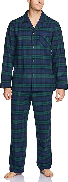 CQR Men's 100% Cotton Plaid Flannel Pajama Set, Brushed Soft Lounge & Sleep PJ Top & Bottom with Pockets