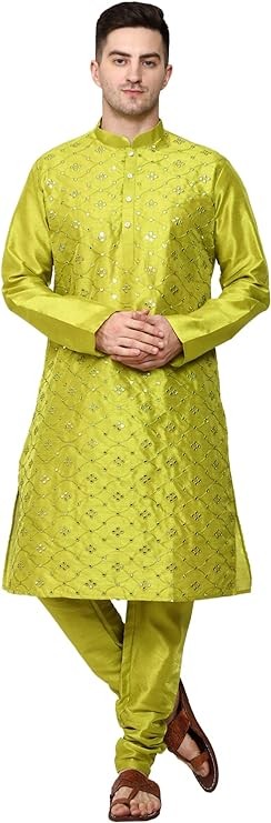 ITOS365 Men's Tunic Art Silk Kurta Pajama Pyjama Set Wedding Indian Clothing Casual Party Dress Gifts Items