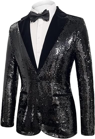 Cacycasa Men's Daily wear Wedding Prom Party Sequined Tuxedo Suit Jacket Blazers