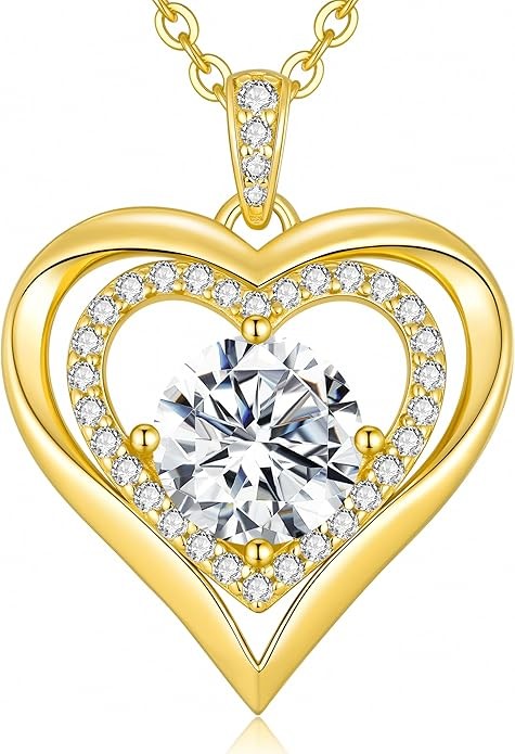 Moissanite Necklace for Women, Valentine's Gifts for Wife, S925 Sterling Silver Plated with 18K Gold/Rose Gold Plated Heart Pendant 1-3 Carat Moissanite Diamond Necklaces, Anniversary Birthday Gift fo