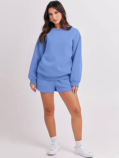 ANRABESS Women 2 Piece Outfits Sweatsuit Oversized Sweatshirt & Lounge Shorts 2023 Casual Cozy Pajamas Tracksuit Set