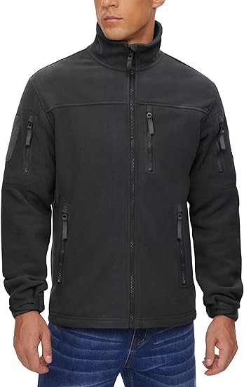 MAGCOMSEN Men's Full-Zip Fleece Jacket Casual Stand Collar Outwear Winter Tactical Jackets Warm Coats