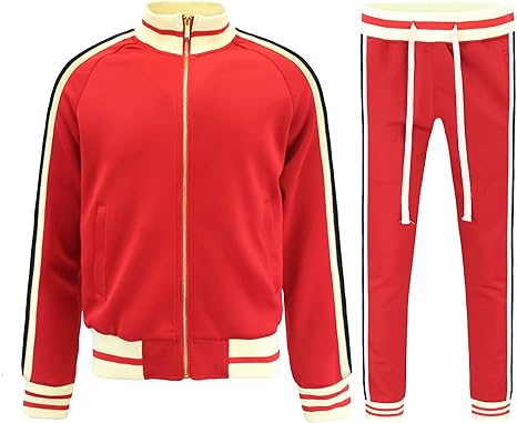 G-Style USA Men's Side Stripe Zipper Jacket Drawstring Waistband Tracksuit