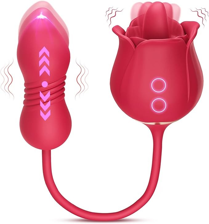 Rose Sex Toy Dildo Vibrator - 3in1 Rose Sex Stimulator for Women with 9 Tongue Licking & Thrusting Dildo G Spot Vibrators, Adult Sex Toys Games Clitoral Nipple Licker for Woman Man Couples Pleasure