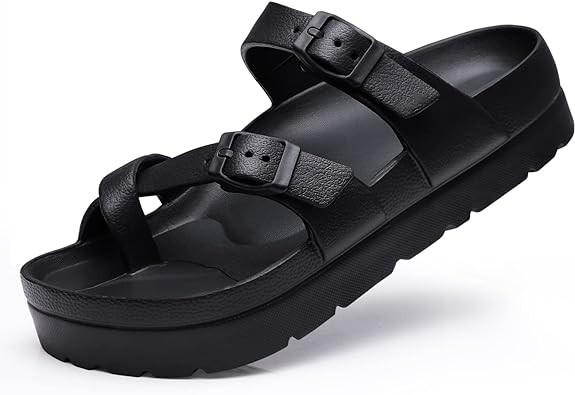 Goosecret Women's Platform Sandals with Arch Support Comfortable Foam Slides Lightweight Thick Soles | Adjustable Buckle | Ultra Cushion
