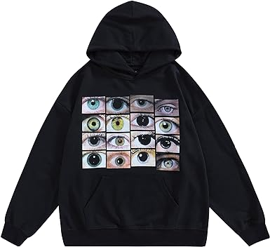 Rapidstreet Streetwear Hoodie Sweatshirt Eye World Printed Aesthetic Graphic Hooded Pullover Cotton