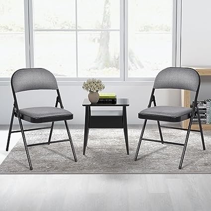 Giantex 2-Pack Folding Chairs Set - Waiting Room Chairs with Metal Frame, Fabric Upholstered Padded Seat, Foldable Party Chair Set, Event Chair, Folding Guest Chairs Set, Gray, Pack of 2