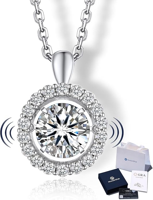 MomentWish Heart Necklace Gift for Women, Sparkling Gift for Her, 1Carat Moissanite Heart Pendent for Girls, 925 Sterling Silver Dance Necklace for Anniversary Christmas Valentines Gift