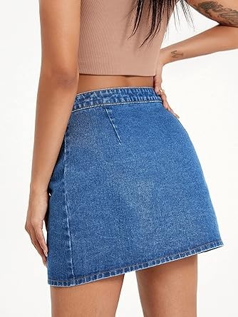WDIRARA Women's High Waisted A-Line Button Wrap Denim Jean Skirt Mini Skirt