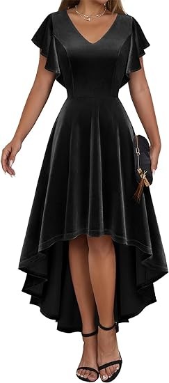 DRESSTELLS Formal Dresses for Women Wedding Guest, Cocktail Holiday Party Dress 2023, Fall Winter Fit Flare High Low Dress