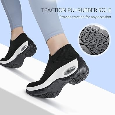 HKR Women's Walking Shoes Arch Support Knit Upper Non Slip Shoes Breathable Lightweight for Plantar Fasciitis