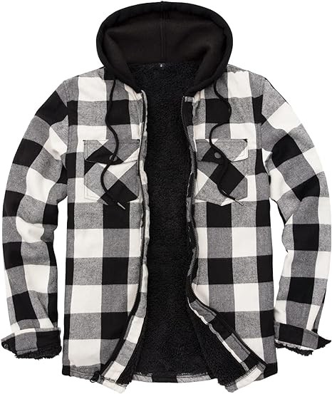 ZENTHACE Mens Sherpa Lined Flannel Shirt Jacket with Hood,Plaid Shirt-Jac,all Sherpa Lining