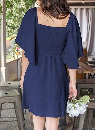 Dokotoo Womens 2023 Spring Summer Deep V Neck Elegant Bow tie Mini Dress S-XL