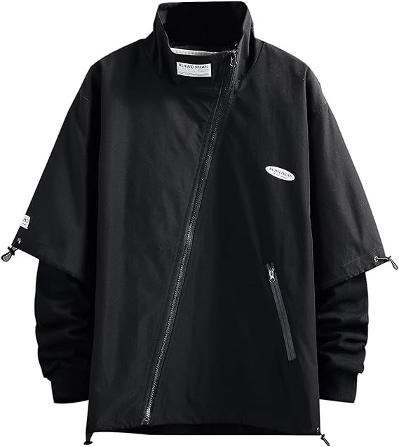 GURUNVANI Men’s Hooded Windbreaker Jacket Zip Up Patchwork Hoodie Anorak