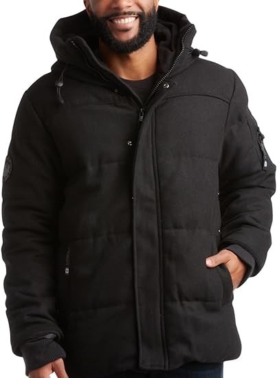 CANADA WEATHER GEAR Men's Wool Puffer Jacket Coat - Heavyweight Quilted Insulated Outerwear Parka (M-XXL)