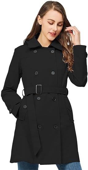 TRATENBY Women's Trench Coat Long Double Breasted Peacoat for Outerwear Trench Knee Length
