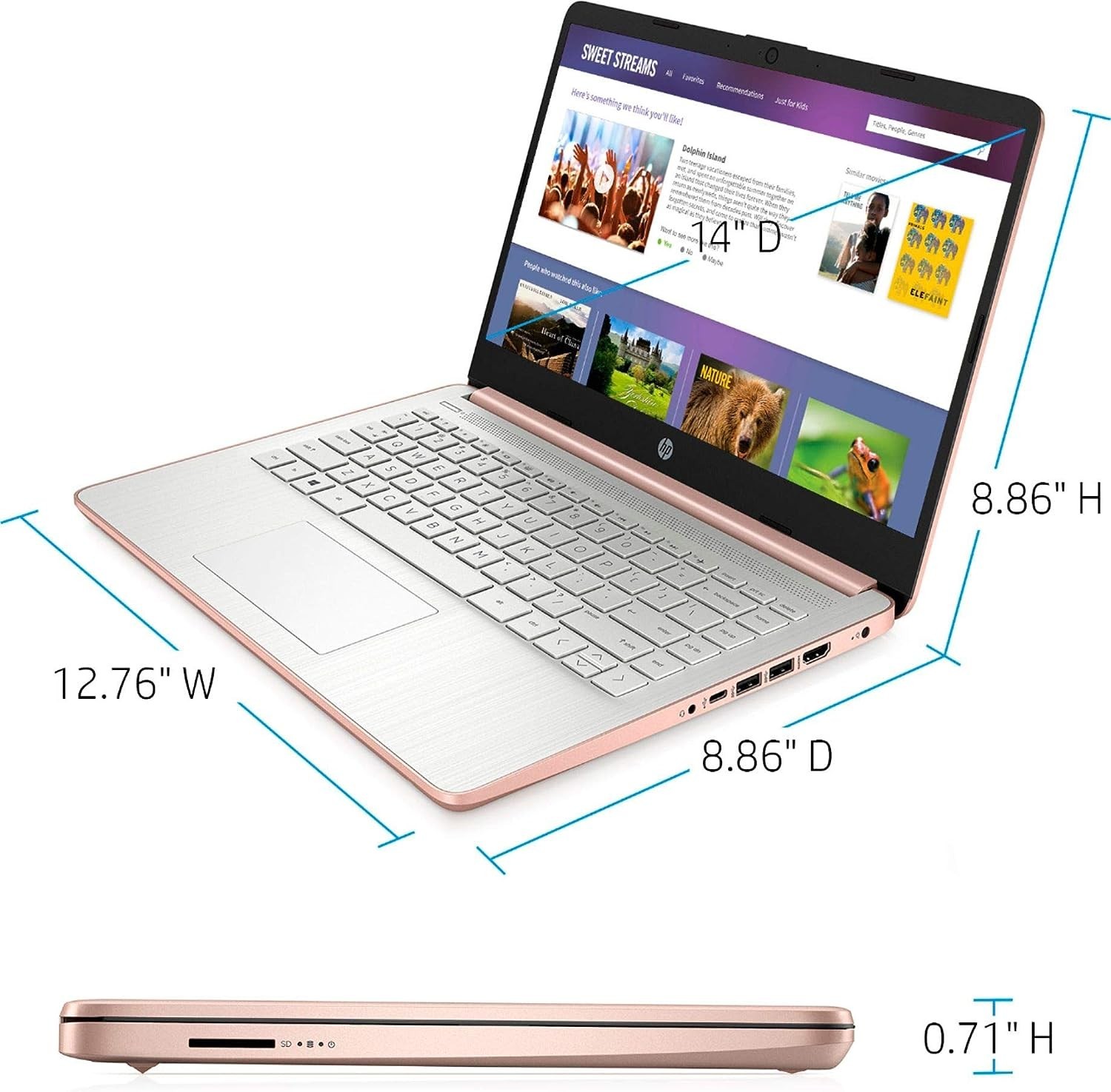 HP 2022 Stream 14in HD Display, Intel Celeron N4020 Dual-Core, 4GB DDR4 Memory, 128GB Storage (64GB eMMC+64GB Card), HDMI, Webcam, Bluetooth,1-Year Microsoft 365 Win10, TGCD Bundle
