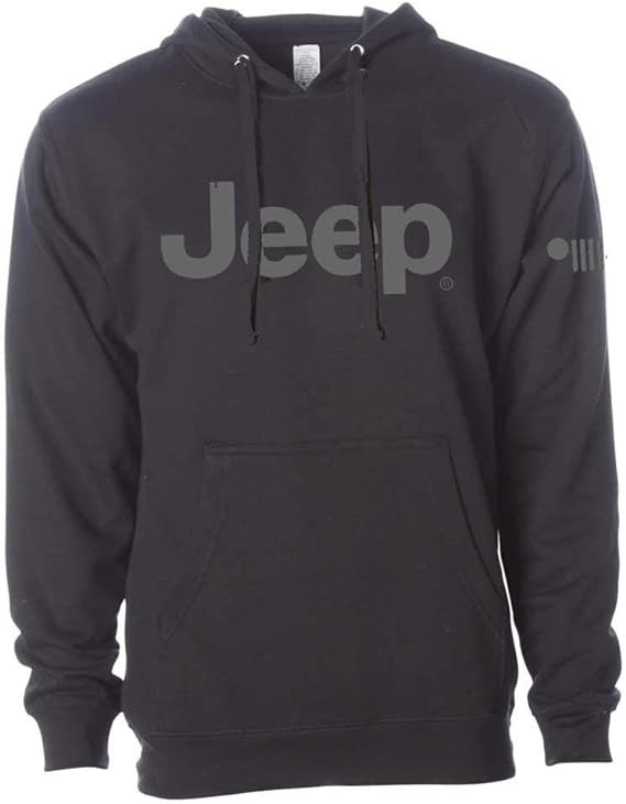 Detroit Shirt Company Mens Jeep® Text Hoodie Hooded Sweatshirt with front pouch Black
