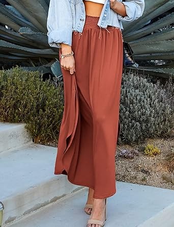 DOUBLJU Women's Waist Band Side Split Maxi Skirt with Pocket