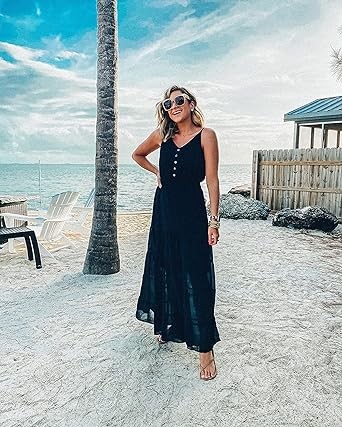 PRETTYGARDEN Women's Casual Summer Dress Spaghetti Strap Sleeveless High Waist Beach Long Maxi Sun Dresses