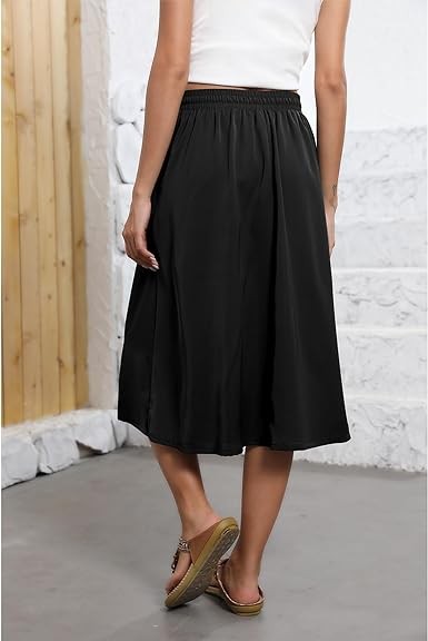 Witsmile Flowy Skirt Midi Length Elastic High Waist A-Line Skirt with Pockets Bohemia for Women 2023 Trendy(S-2XL)