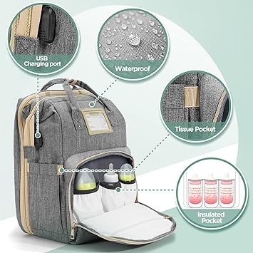 Lenski Diaper Bag Backpack, Baby Registry Search, Baby Shower Gifts for Mom, Baby Diaper Bags with Changing Station, Baby Bag for Boys Girls with USB Charging Port, Mom Gifts Baby Essentials