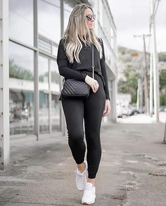 PRETTYGARDEN Women's 2023 Fall Two Piece Outfit Long Sleeve Crewneck Pullover Tops and Long Pants Tracksuit