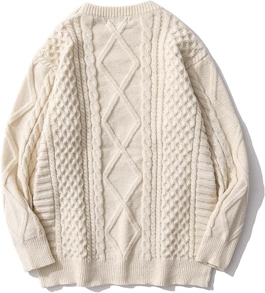 Aelfric Eden Cable Knit Sweater Women Vintage Chunky Cream Sweater Men Woven Crewneck Knitted Pullover White