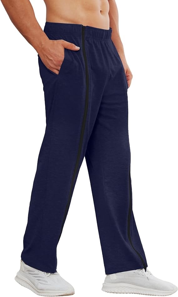 Deyeek Men's Zipper Leg Pants Cotton Tear Away Sweatpants Open Bottom Sweat Pants for Men Lounge Snap Post Surgery Pants