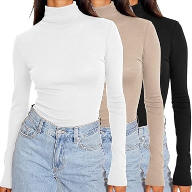 SUNBS Womens 3 Piece Turtleneck Long Sleeve Shirts Mock Neck Fall Fashion 2023 Slim Fit Winter Thermal Underwear Tops