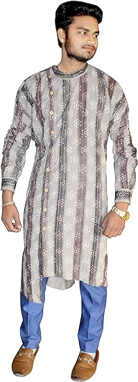 Lakkar Haveli Men's Floral Shirt Kurta Multi Color Tunic Trail Cut Shirt Wedding Wear Casual Tunic Plus Size
