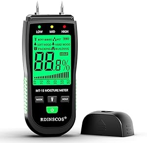 Wood Moisture Meter, Firewood Moisture Tester, Drywall Moisture Detector Professional Moisture Content Meter Lumber Logs Concrete Floors Carpet Ceiling Building Material Hardwood (Pin-type)