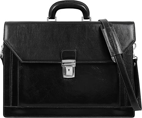 Time Resistance Leather Briefcase - Italian Handmade Laptop Bag - Work Bag for Men and Women - Attache - Computer Bag