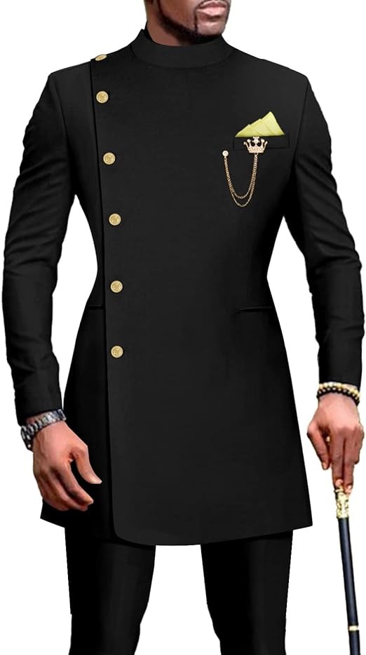 African Suits for Men Single Breasted Blazer and Pants 2 Piece Set Dashiki Outfits Ankara Attire for Wedding