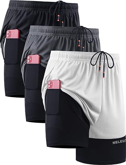 NELEUS Men's 2 in 1 Running Shorts with Liner,Dry Fit Workout Shorts with Pockets