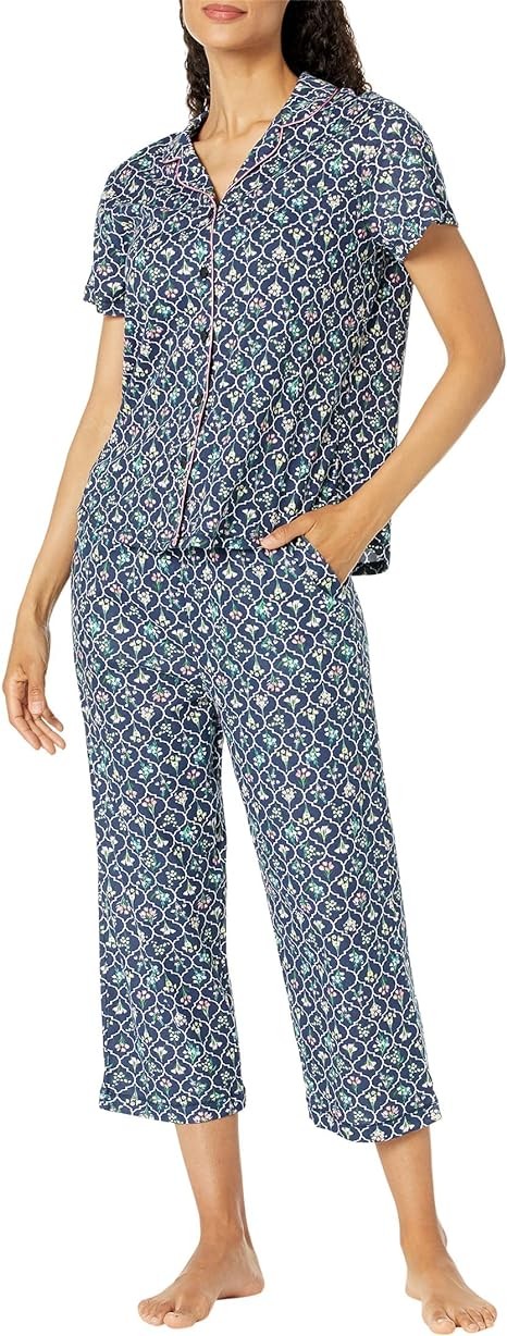Karen Neuburger Women's Short Sleeve Girlfriend Capri Pj Set, Floral Trellis