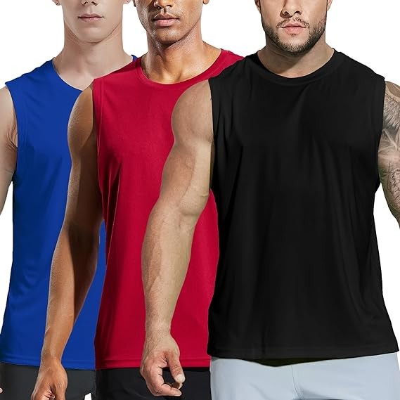 MIER Men's UPF 50+ Sleeveless Workout Swim Shirts Quick Dry Running Tank Tops UV Protection Muscle Tees