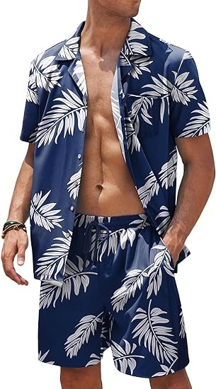 COOFANDY Men's Hawaiian Sets Casual Button Down 2 Piece Suit Floral Pattern Printed Summer Shirt for Vacation