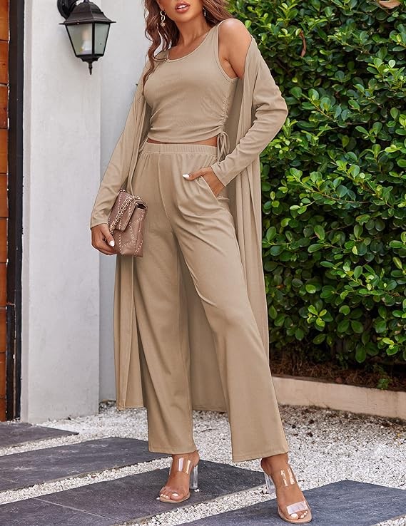 Ekouaer Women's 3 Piece Knit Lounge Set Sweatsuit