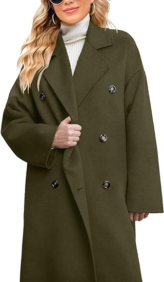 Miladusa Womens Long Double Breasted Winter Coats Classic Oversized Wool Blend Pea Coat Trench Coat Jackets With Pockets