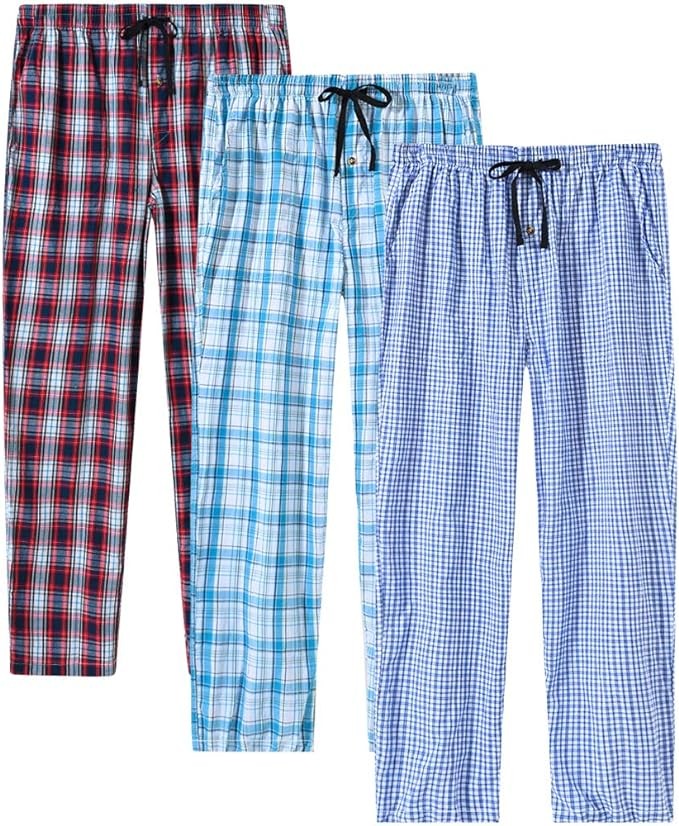 MoFiz Men's Pajama Pants Ultra Lightweight Pjs Bottoms Sleepwear Bottom Pants With Pocket Drawstring 3-Pack